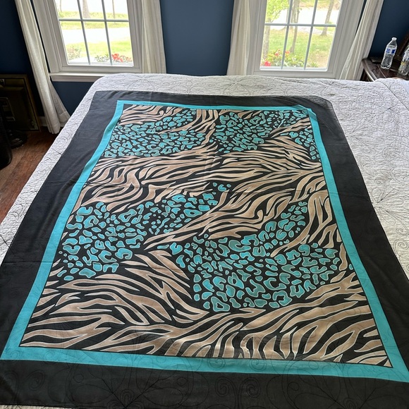 New Carol Wior Animal Print Scarf Sarong Brown/Black/Blue, Sz 60,5”x46,5” - Picture 7 of 10